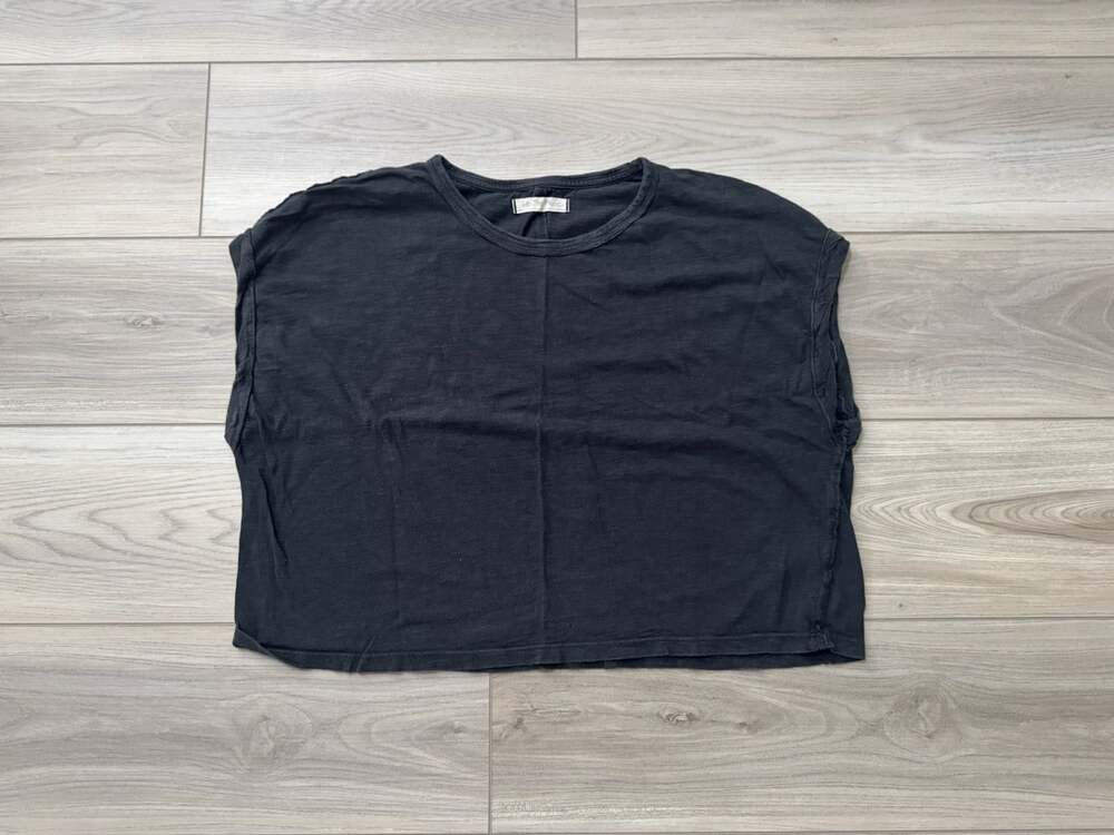 We The Free by Free People Black Boxy Cropped Tee Cap Sleeve (AS-IS Small Hole)